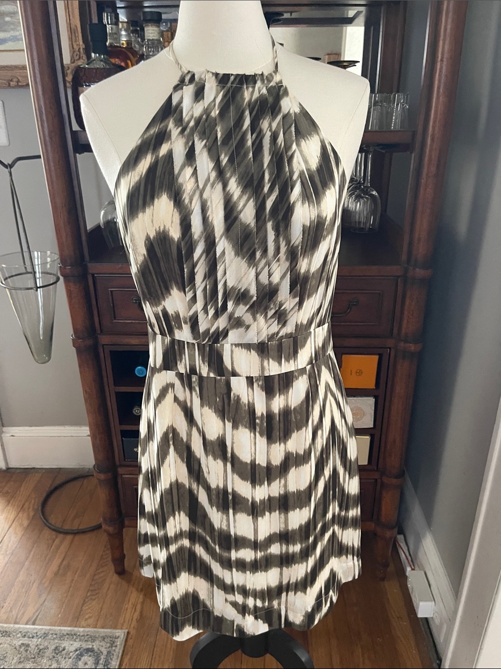 Banana Republic Heritage Halter Neck Charcoal, Blush & White Print Dress